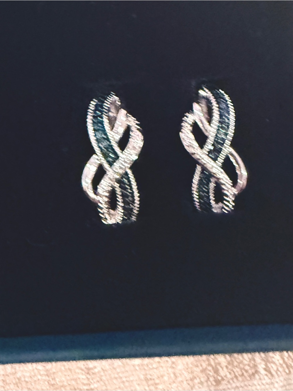 Silver-Tone Twisted Infinity Hoop  Earrings - White and Green /Natural Diamonds